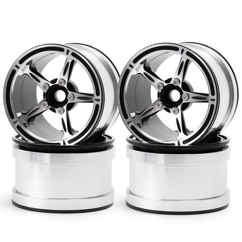 MOHERO 2.2" Beadlock Wheels Rims for 1/10 Scale RC Crawler Car Axial Wraith TRX-4 D90 Pack of 4 (Silver+Black) - Image 2
